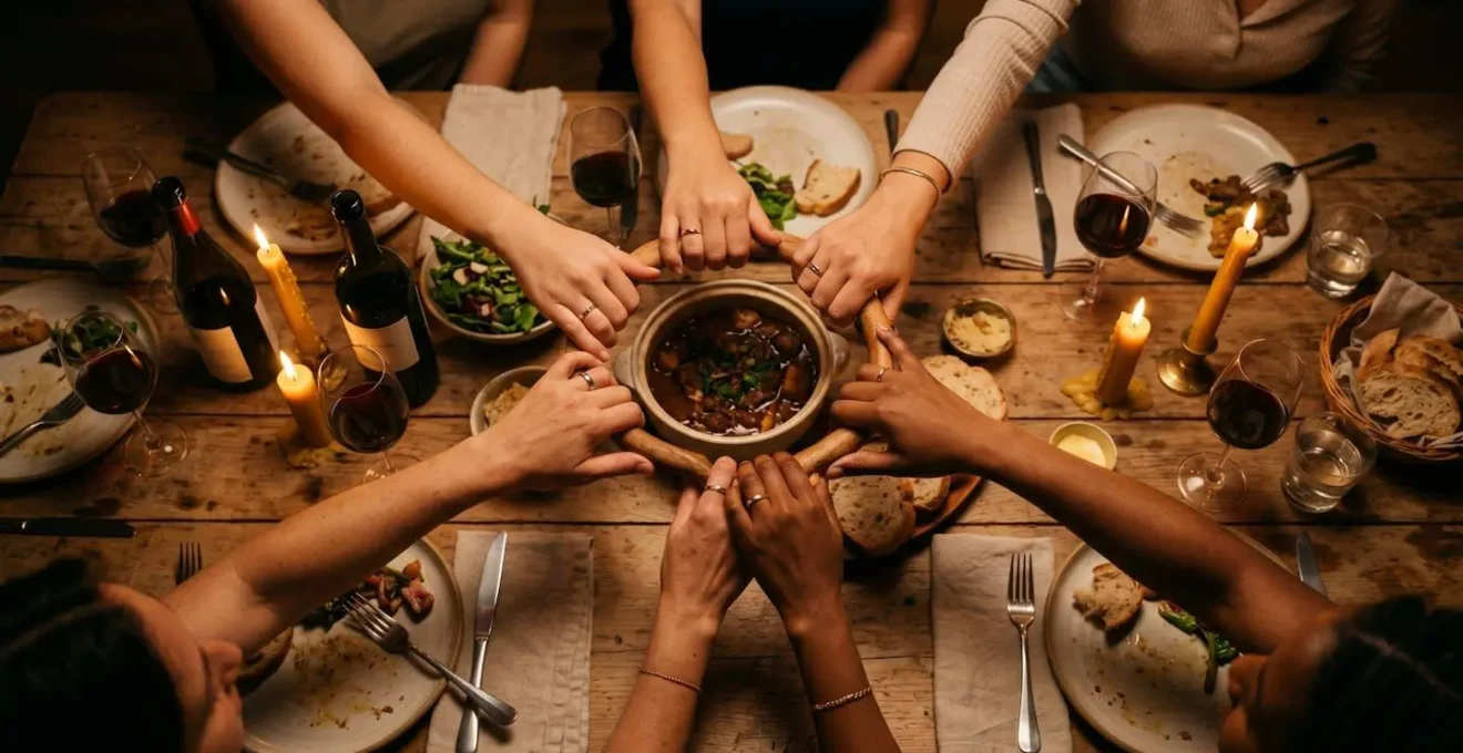 Groupe d'amies partageant un repas convivial autour d'une table