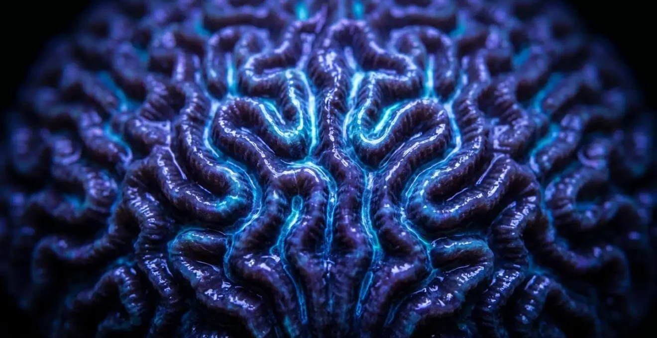 Vue macro d'un cerveau avec zones illuminées représentant l'empathie