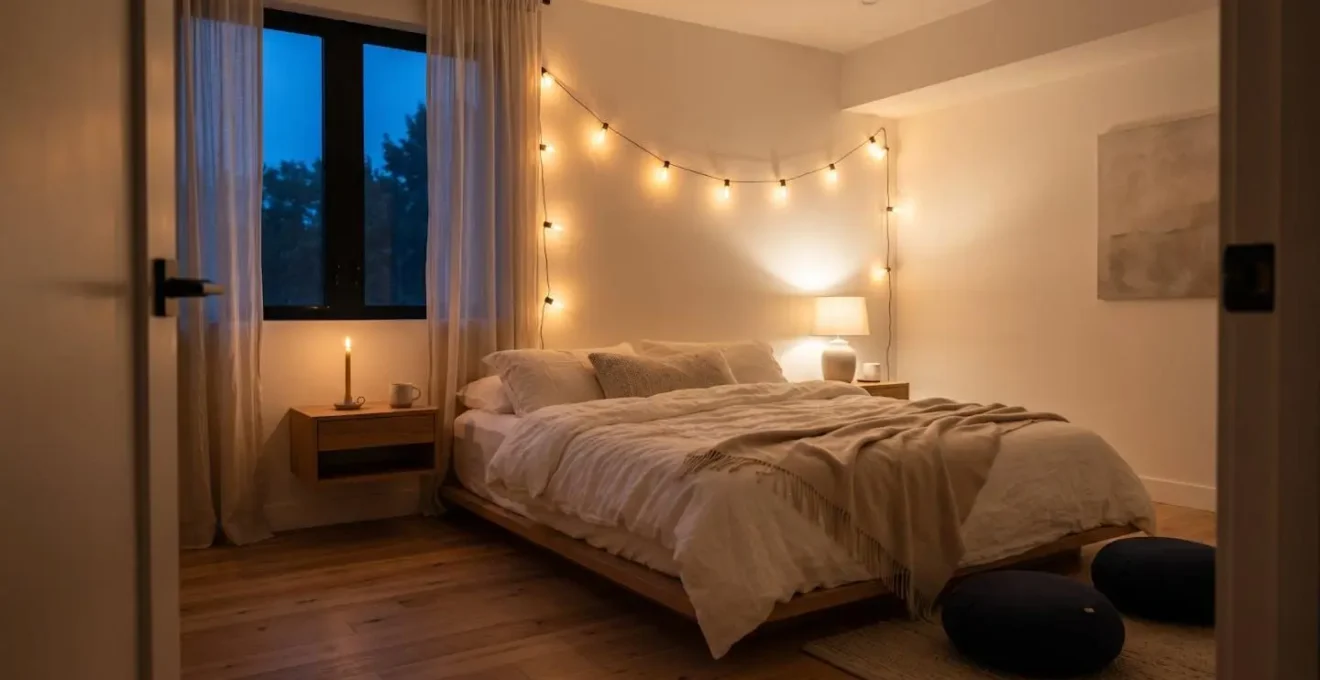 Chambre à coucher moderne aménagée pour favoriser l'intimité du couple avec éclairage tamisé