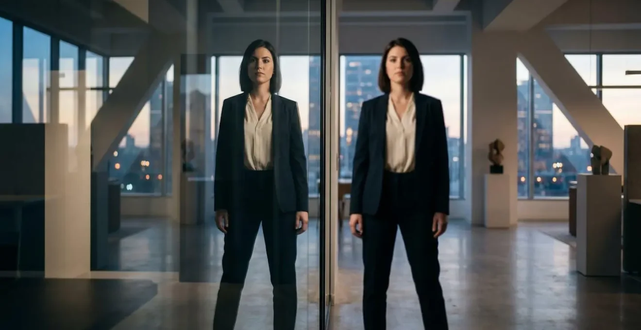 Jeune professionnelle regardant son reflet avec assurance