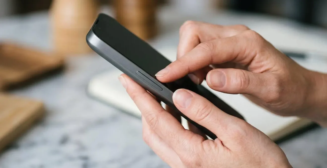 Mains féminines configurant des alertes sur un smartphone avec des icônes de notification