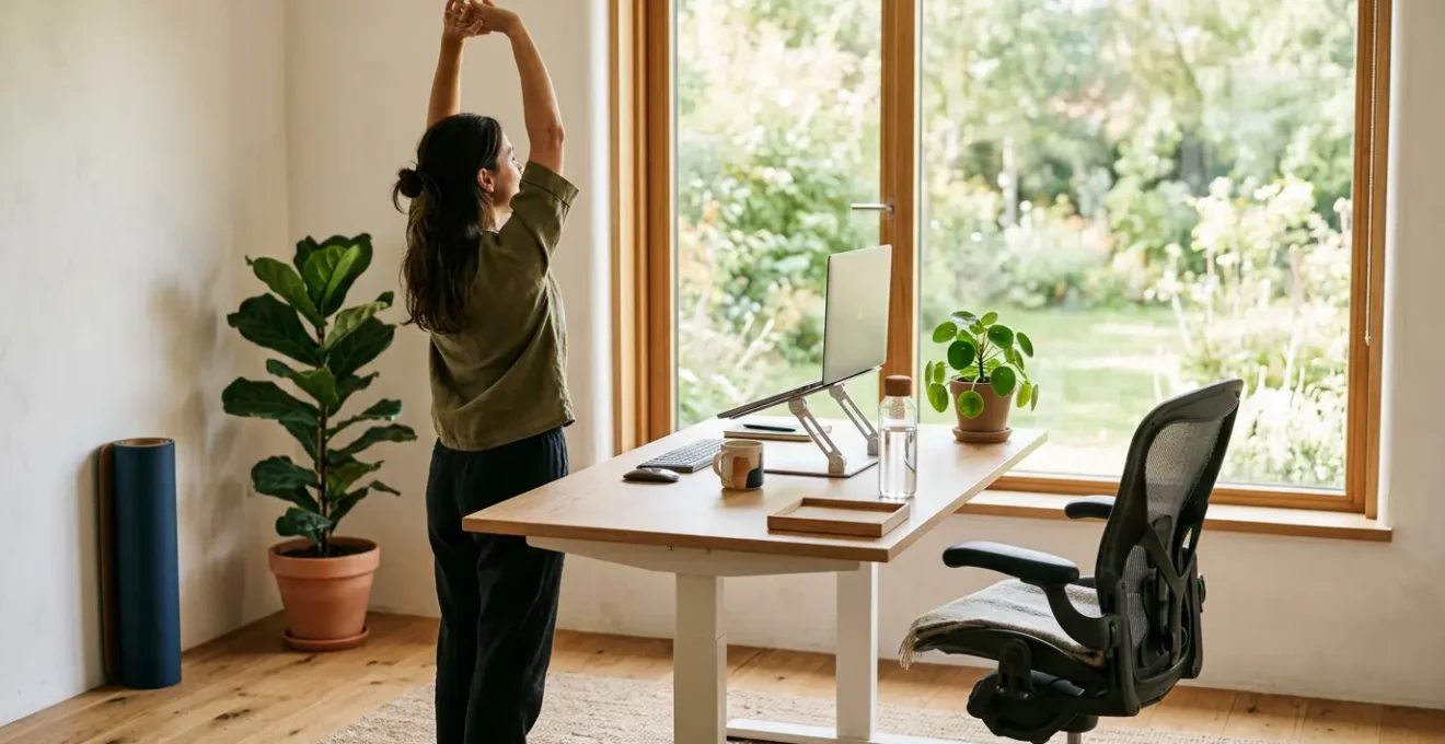 Espace de télétravail ergonomique avec vue sur jardin, aménagé avec soin pour le bien-être féminin