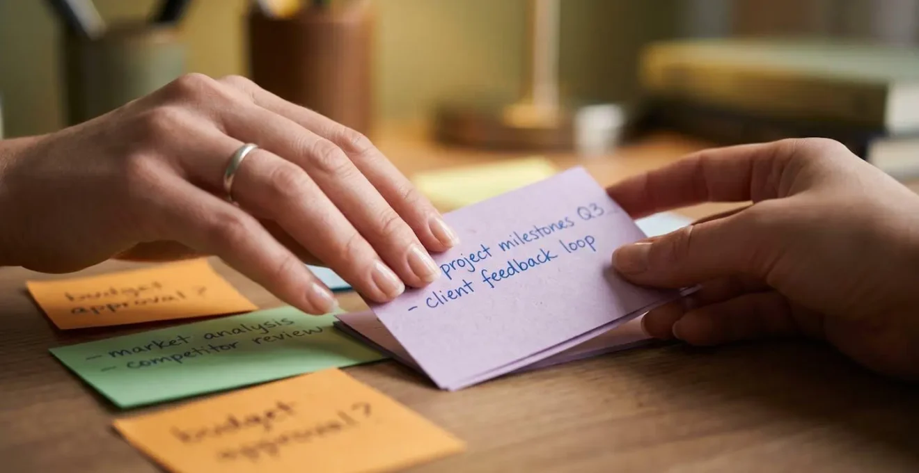 Étudiante préparant méthodiquement sa négociation avec des notes organisées