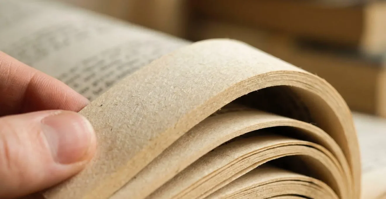 Gros plan macro sur les pages d'un livre montrant la texture du papier