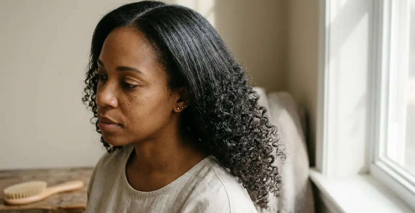 Cheveux bouclés naturels en transition capillaire montrant différentes textures